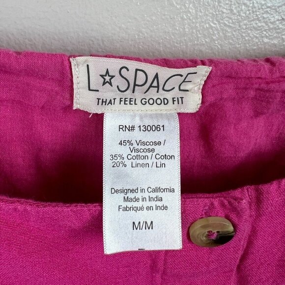 L Space Marina Button Front Dress Size Medium Pink Linen Blend Square Neck - Picture 4 of 12